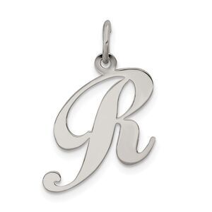 Sterling Silver, Ella Collection Medium Fancy Script Initial R Pendant